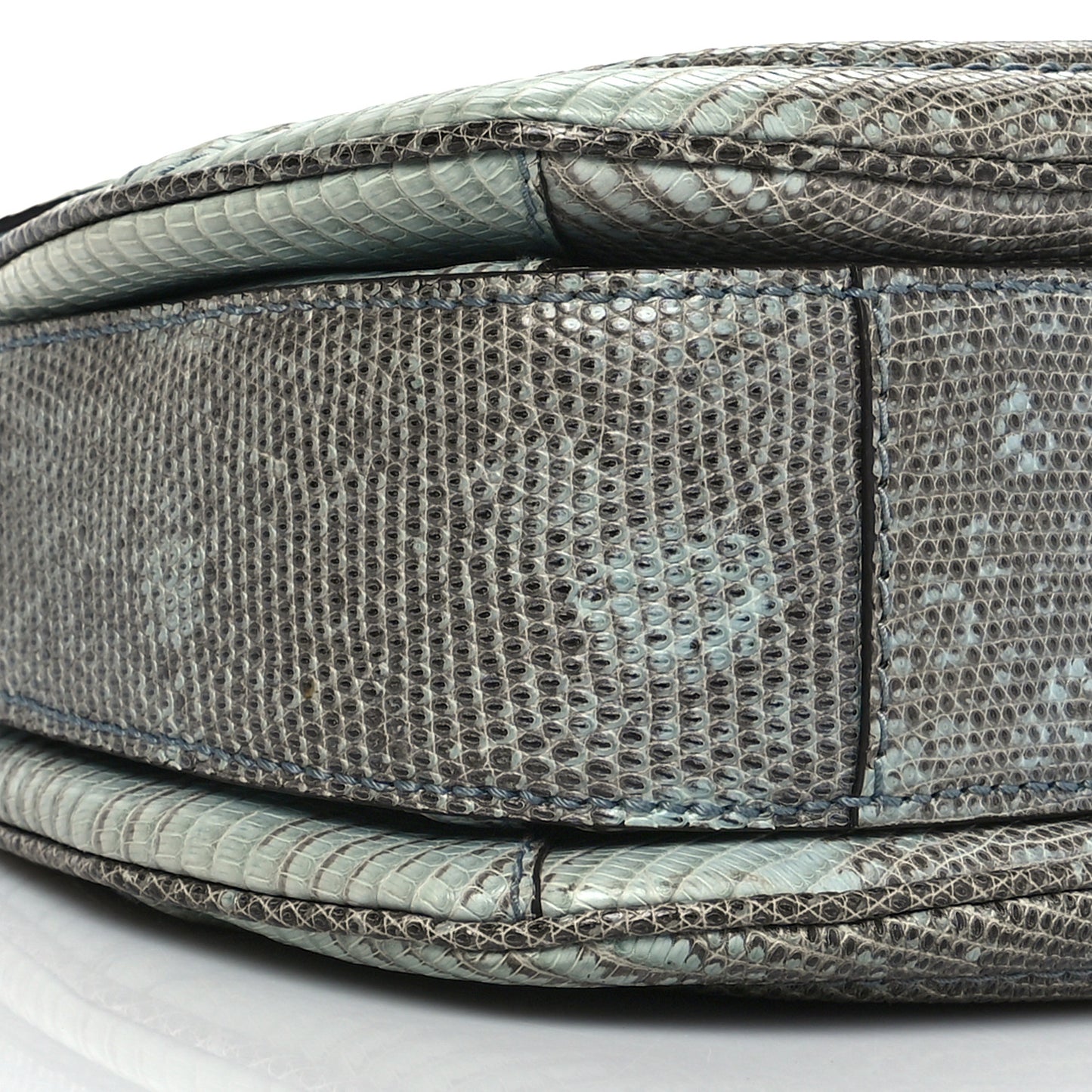 Calfskin Lizard Embossed Medium New Bamboo Top Handle Bag Blue