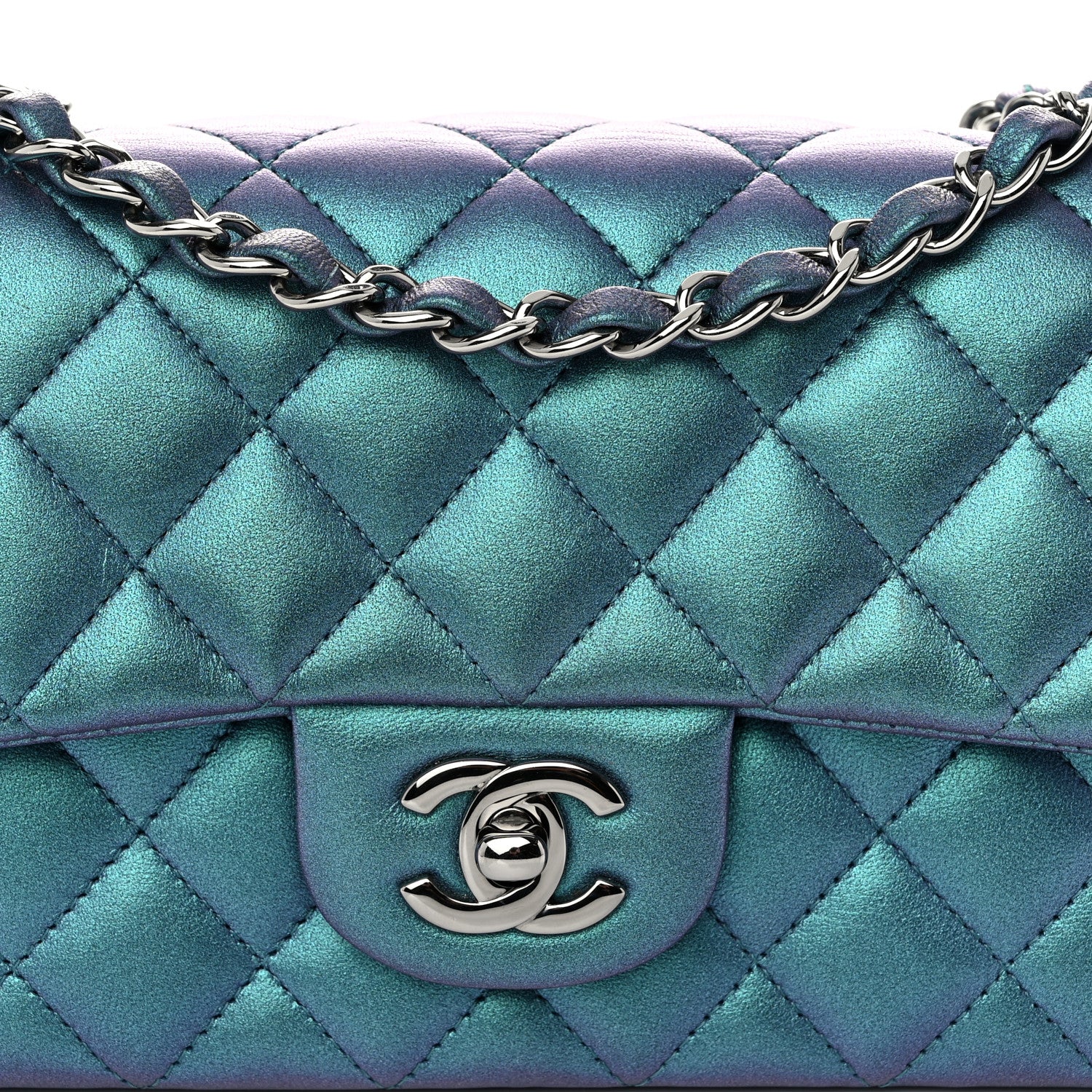 Chanel Iridescent Lambskin Quilted Mini Rectangular Flap Turquoise 8 of 11