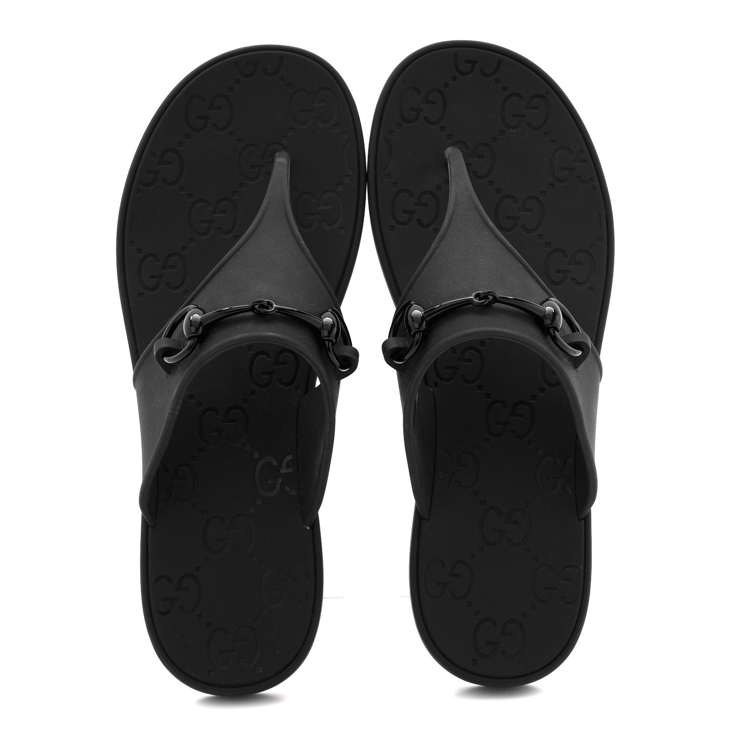 Gucci Rubber Womens Horsebit Thong Sandals 38 Black 2 of 9
