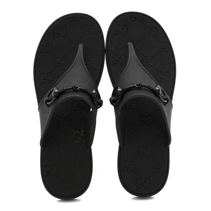 Gucci Rubber Womens Horsebit Thong Sandals 38 Black 2 of 9