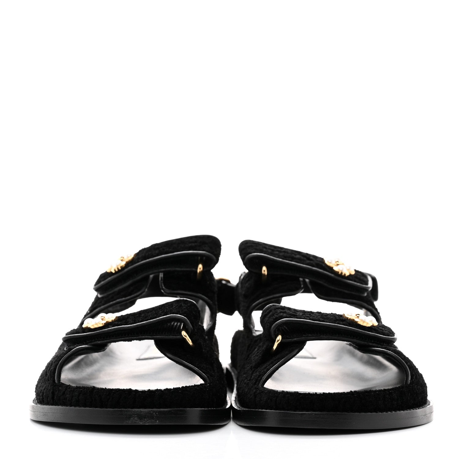 Chanel Tweed Velcro Dad Sandals 40 Black 2 of 9