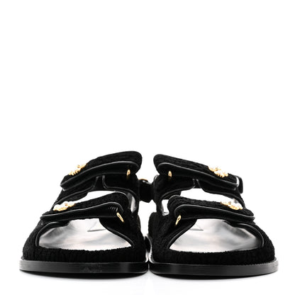 Chanel Tweed Velcro Dad Sandals 40 Black 2 of 9