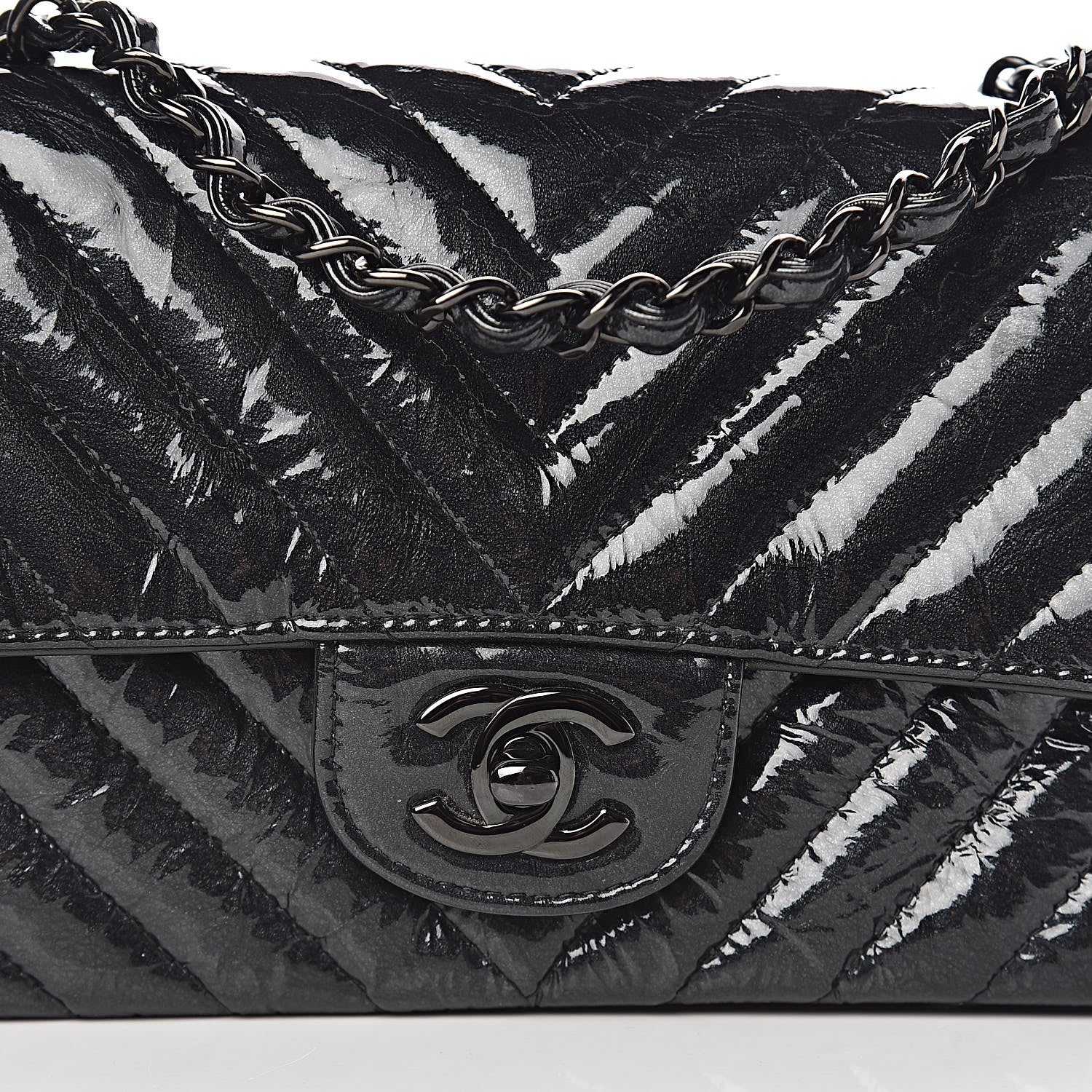 Chanel Patent Metallic Crumpled Calfskin Chevron Quilted Mini Rectangular Flap So Black 11 of 14