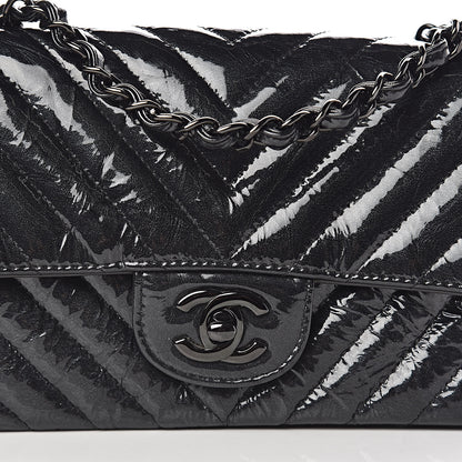 Chanel Patent Metallic Crumpled Calfskin Chevron Quilted Mini Rectangular Flap So Black 11 of 14