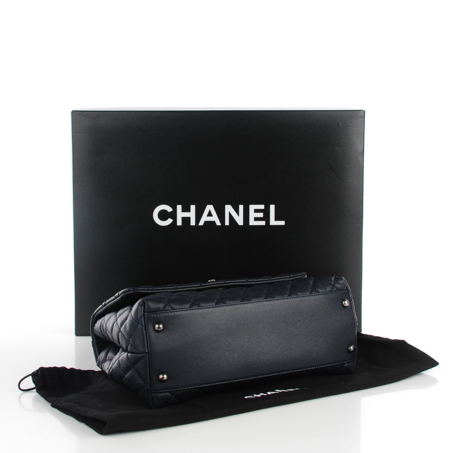 Caviar Lizard Quilted Small Coco Handle Flap Navy