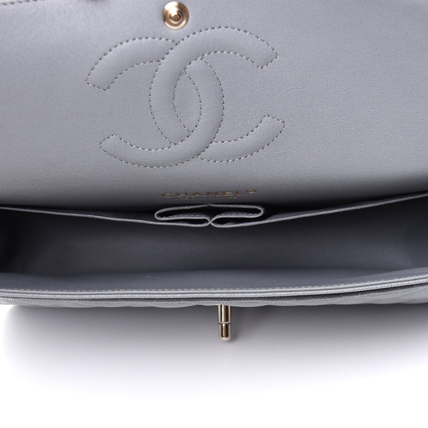 Caviar Quilted Medium Double Flap Grey
