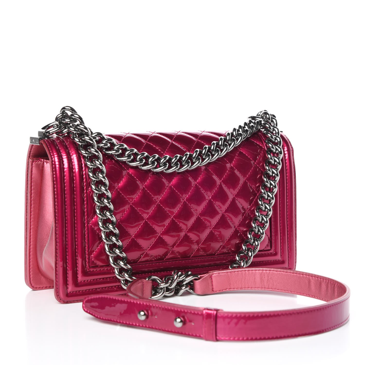 Chanel Metallic Patent Calfskin Quilted Medium Boy Flap Pink 3 of 10