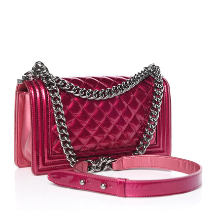 Chanel Metallic Patent Calfskin Quilted Medium Boy Flap Pink 3 of 10