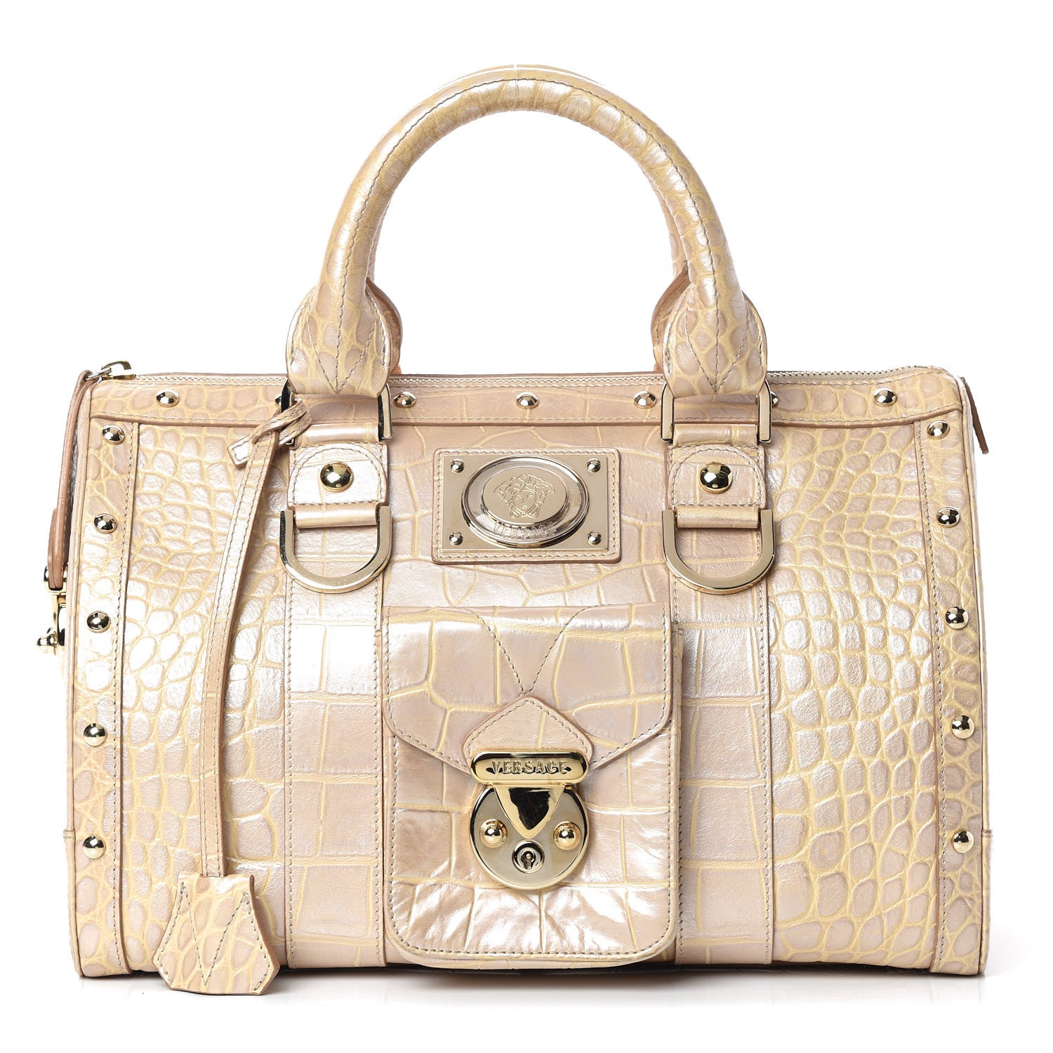 Versace Calfskin Crocodile Embossed Madonna Satchel Beige 1 of 18