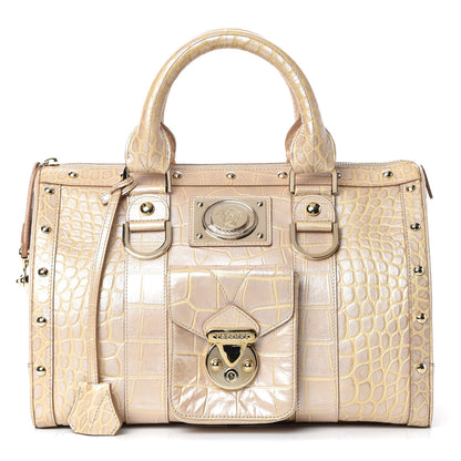 Versace Calfskin Crocodile Embossed Madonna Satchel Beige 1 of 18