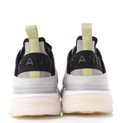 Chanel Nylon Calfskin Suede CC Sneakers 38.5 White Grey Yellow 7 of 10