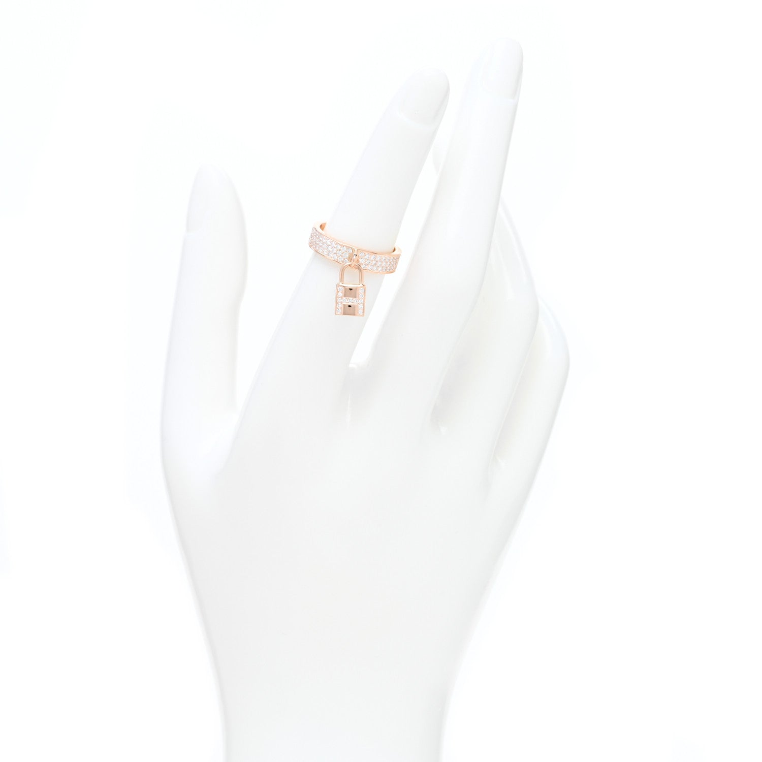Hermes 18K Rose Gold Diamond MM Kelly Clochette Ring 51 5.75 2 of 4