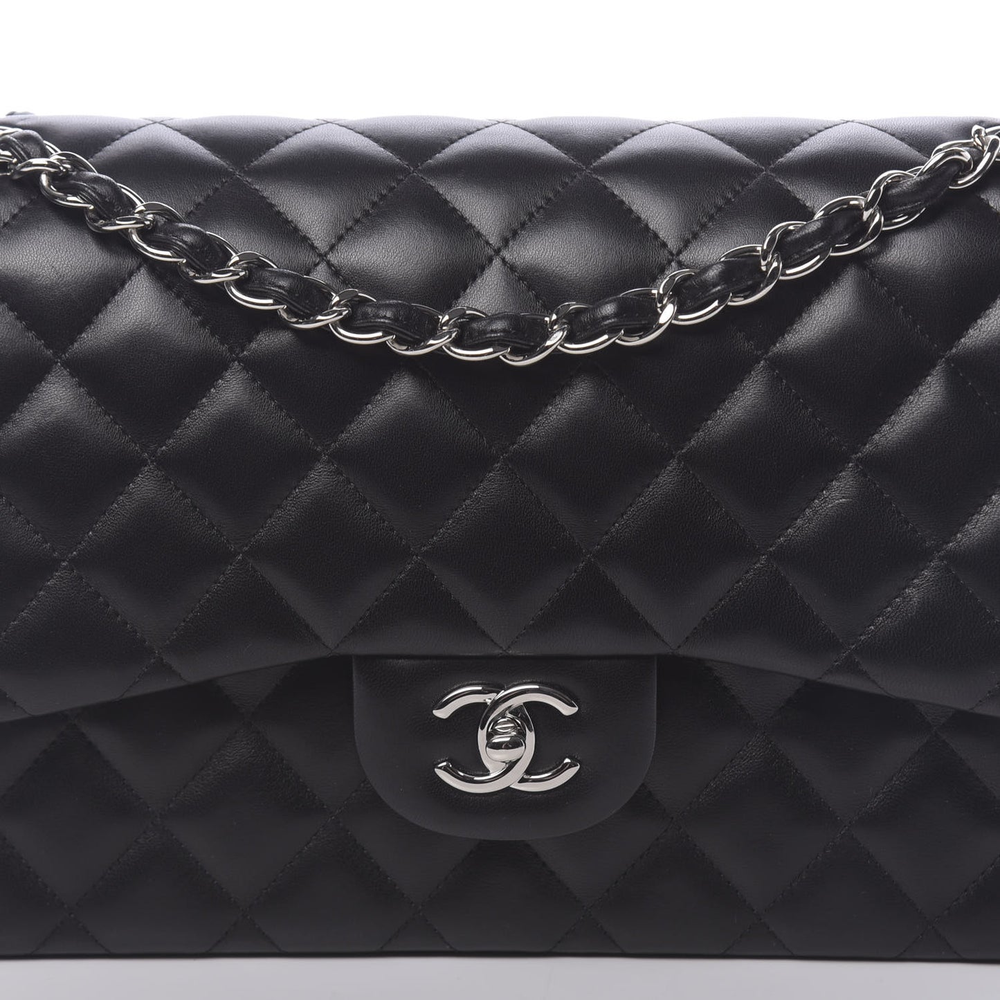 Lambskin Quilted Jumbo Double Flap Black