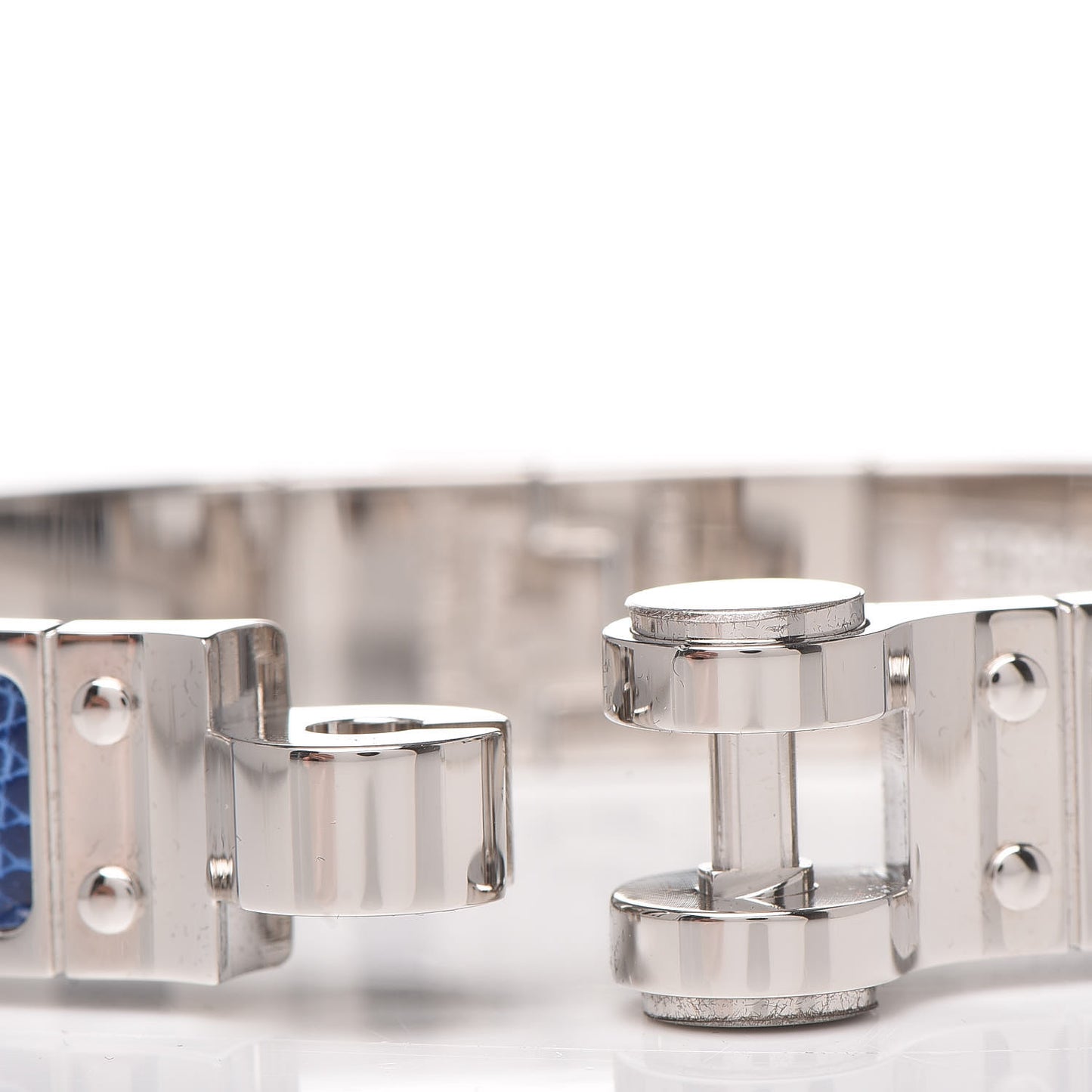 Lizard Charniere Cuir Narrow Hinged Bracelet S Bleu Saphir