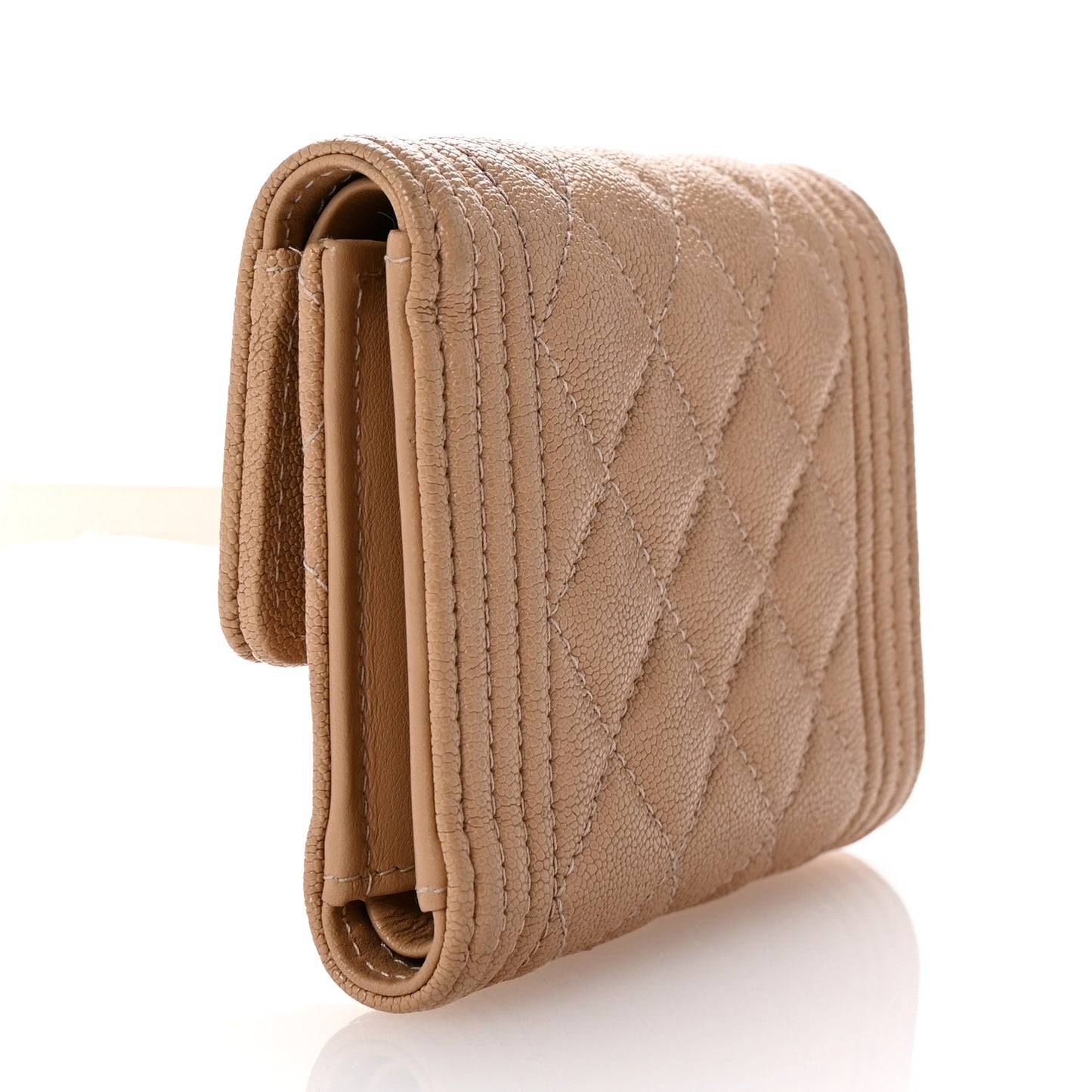 Caviar Quilted Compact Boy Flap Wallet Beige
