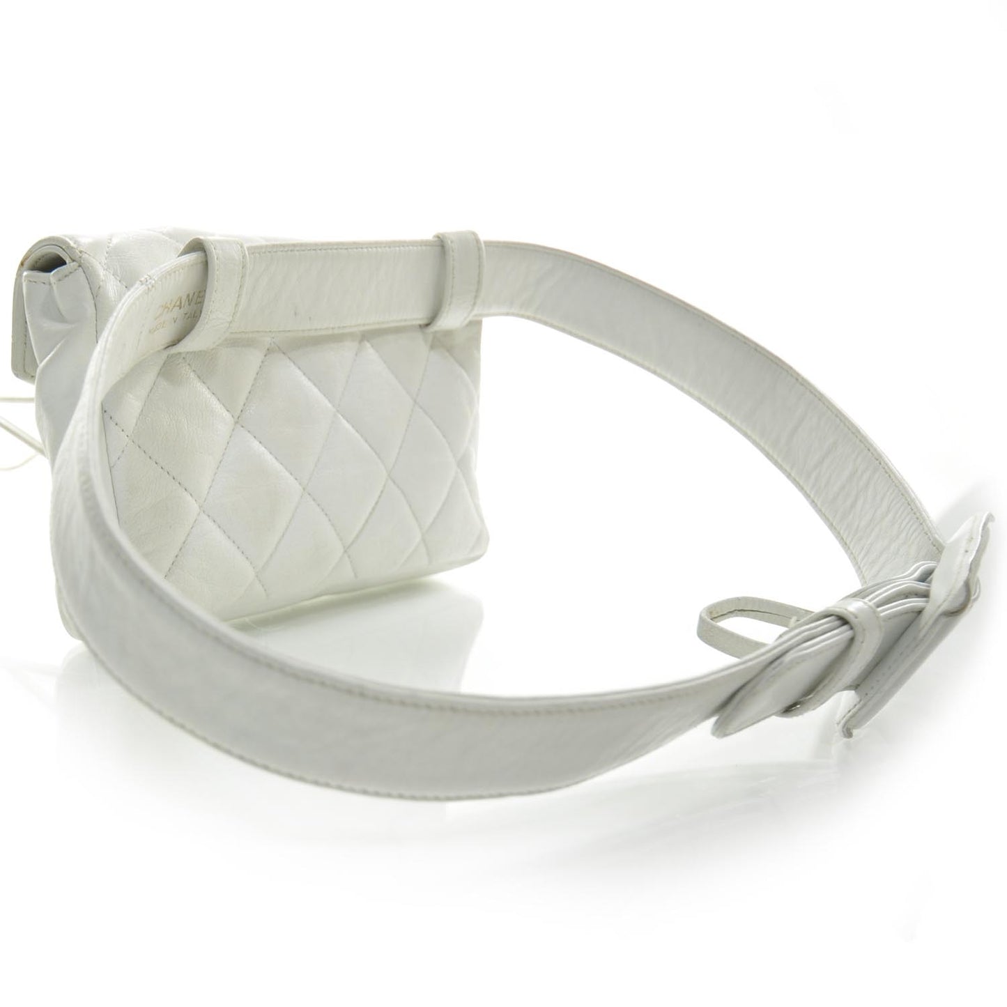 Lambskin Flap Waist Belt Bag White 75 30