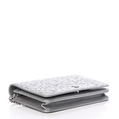 Chanel Metallic Lambskin Camellia Crystal Wallet on Chain WOC Silver 4 of 14