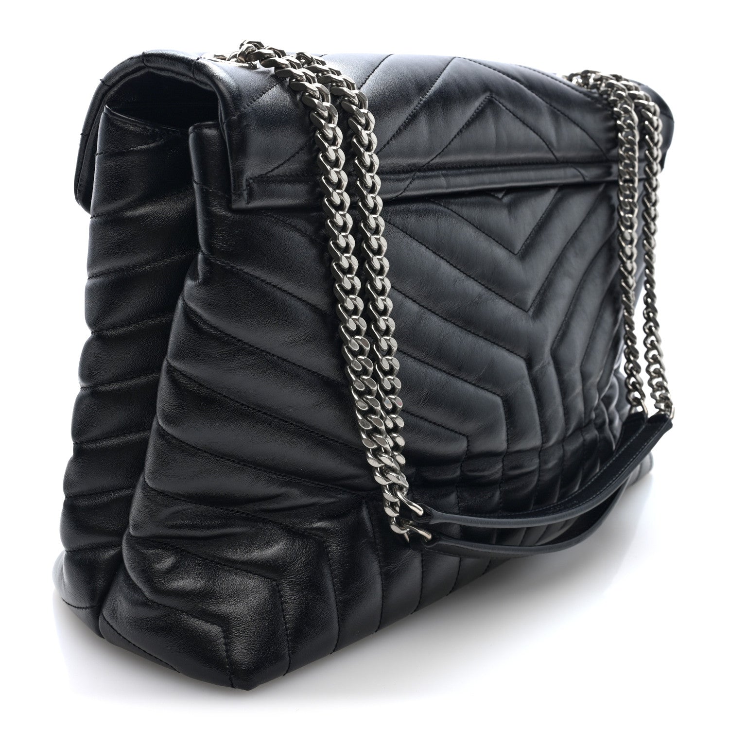 Saint Laurent Calfskin Y Quilted Monogram Large Loulou Chain Satchel Black Black 3 of 9