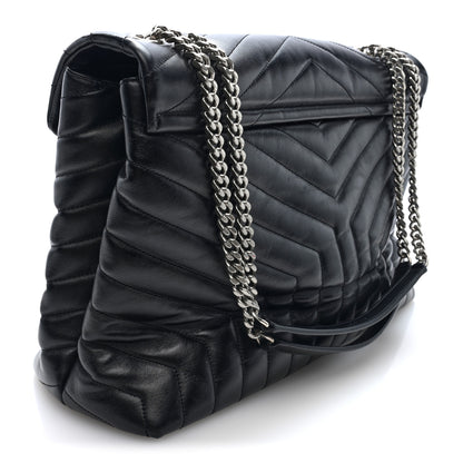 Saint Laurent Calfskin Y Quilted Monogram Large Loulou Chain Satchel Black Black 3 of 9