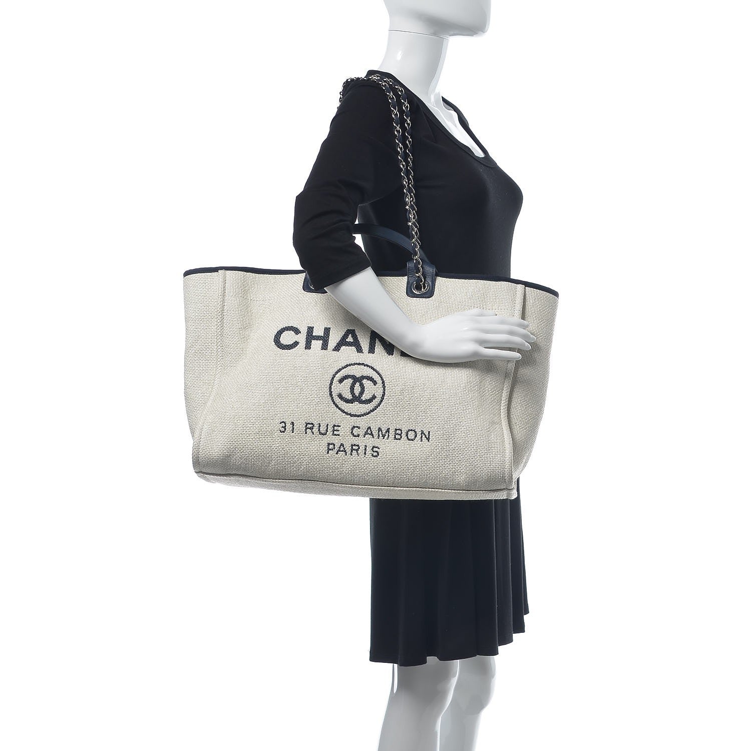 Chanel Woven Straw Raffia Extra Large Deauville Tote White Navy 2 of 9