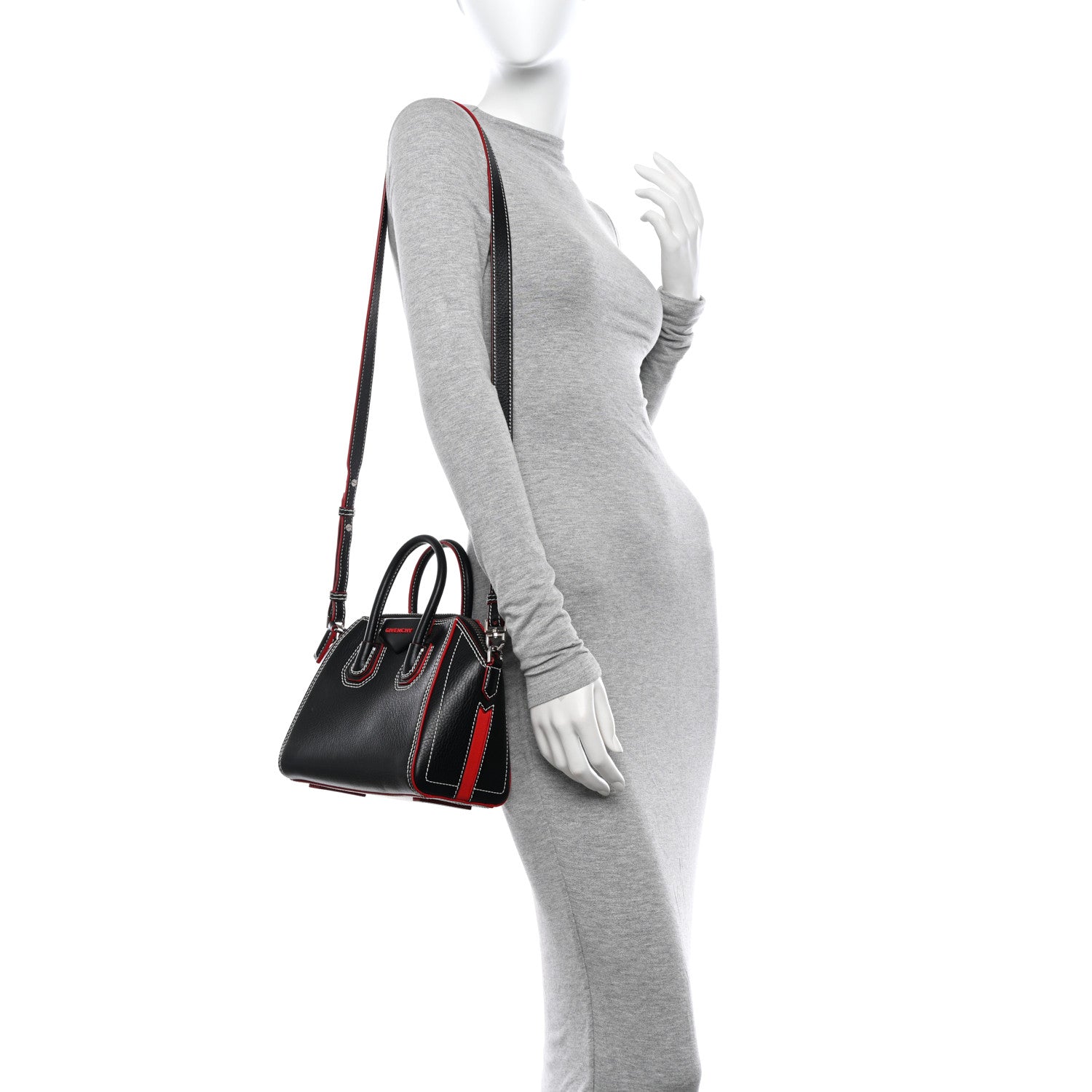 Givenchy Calfskin Bi-Color Topstitch Mini Antigona Black Red 2 of 12
