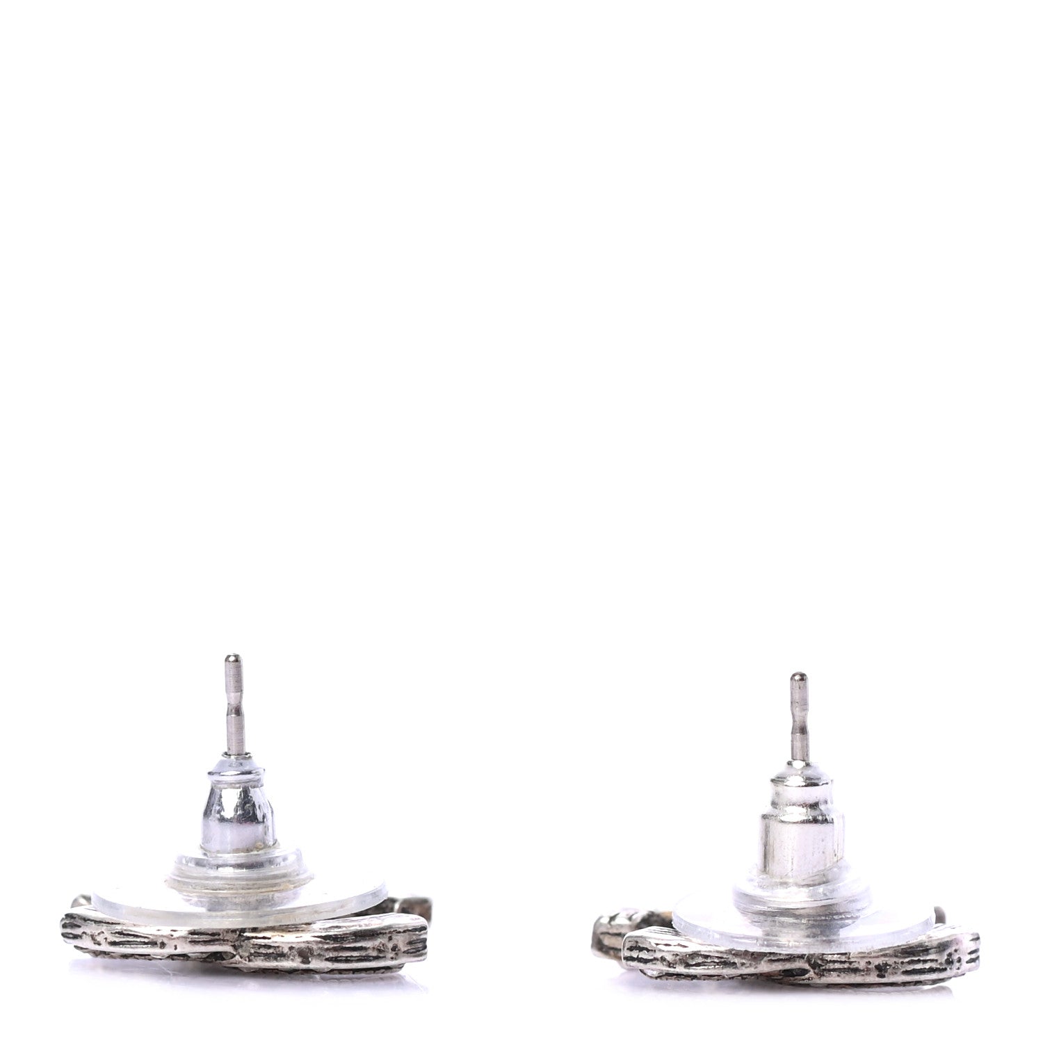 Chanel Crystal Royal Flush CC Stud Earrings Silver 3 of 4