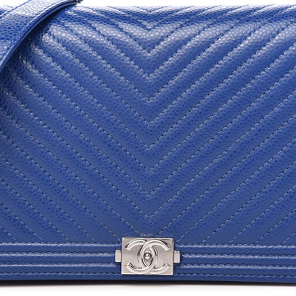Chanel Caviar Chevron Quilted Boy Wallet On Chain WOC Blue 11 of 11