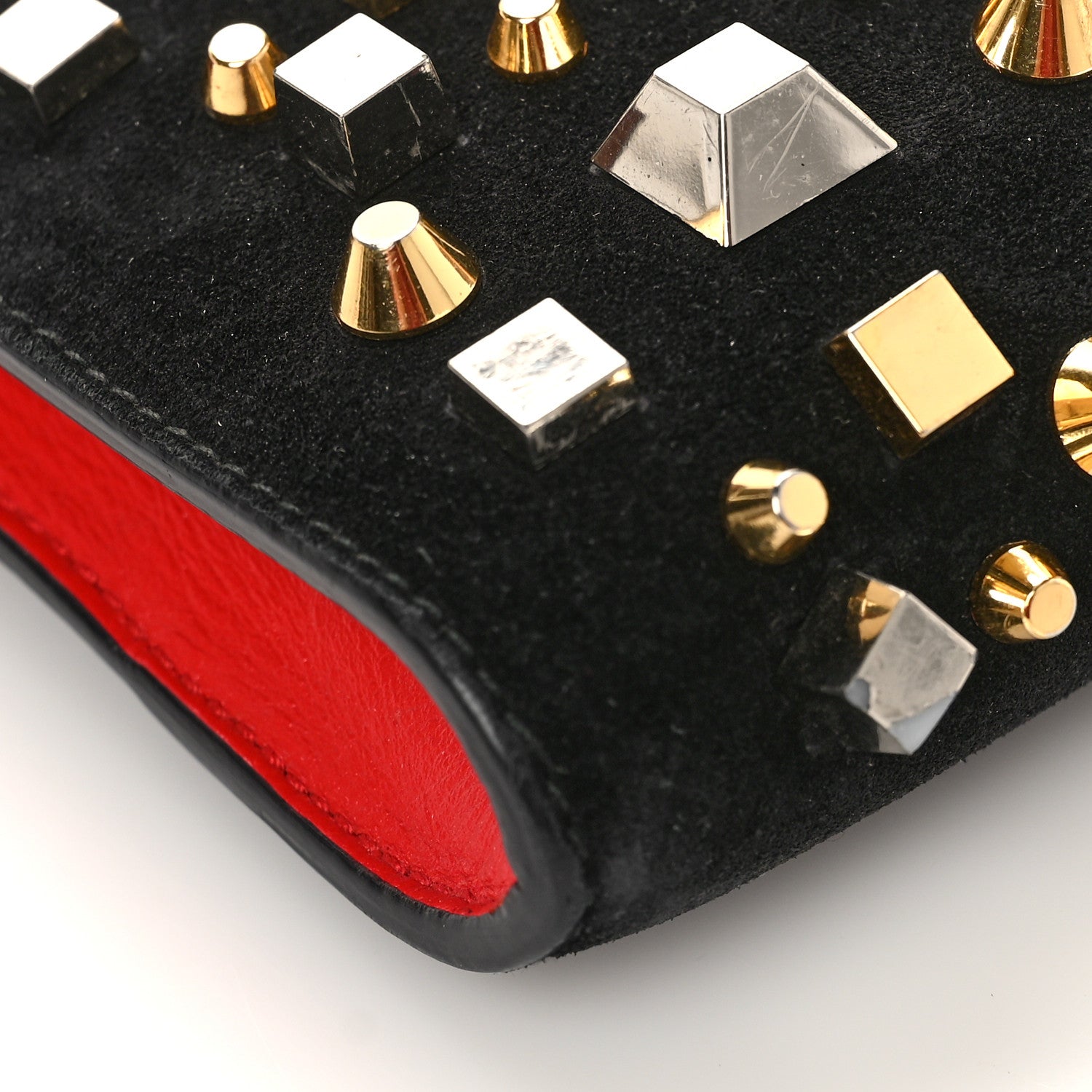 Christian Louboutin Calfskin Suede Studded Skypouch Crossbody Clutch Black 7 of 8