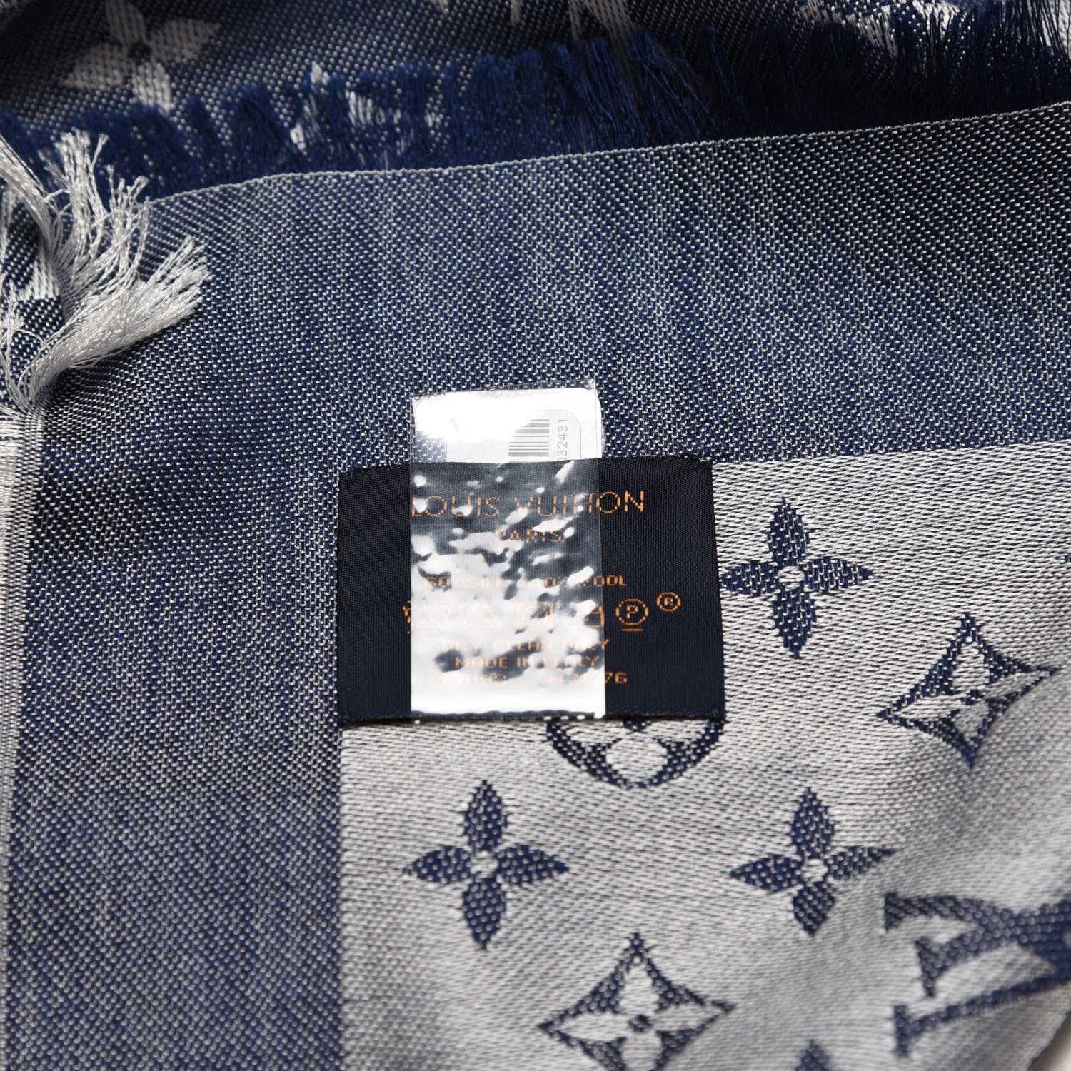 Louis Vuitton Wool Silk Monogram Denim Shawl Blue 4 of 4