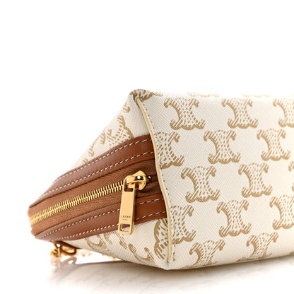 Celine Lambskin Triomphe Canvas Clutch With Chain White Tan 9 of 12