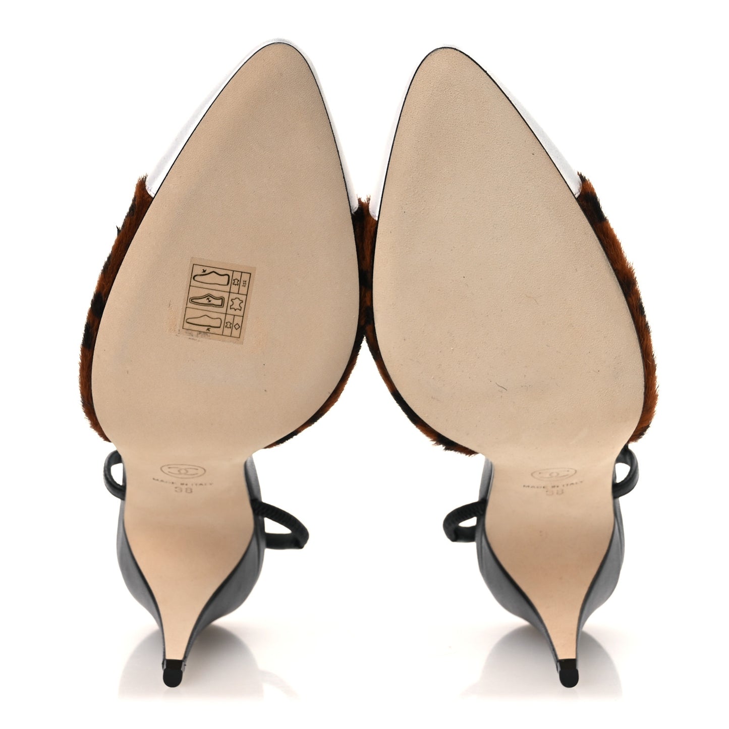 Lambskin Mixed Fibers Pony Hair Slingback Pumps 38 Brown Black White