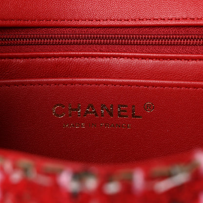 Chanel Tweed Quilted Mini Rectangular Flap Red Pink Multicolor 6 of 10
