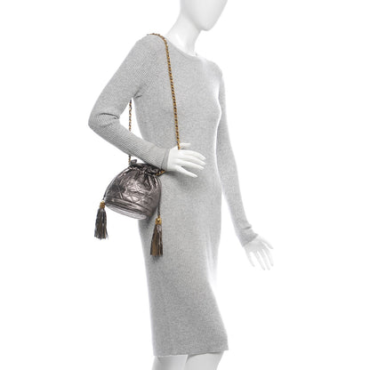 Chanel Metallic Lambskin Drawstring Pouch Bag Dark Silver 2 of 8