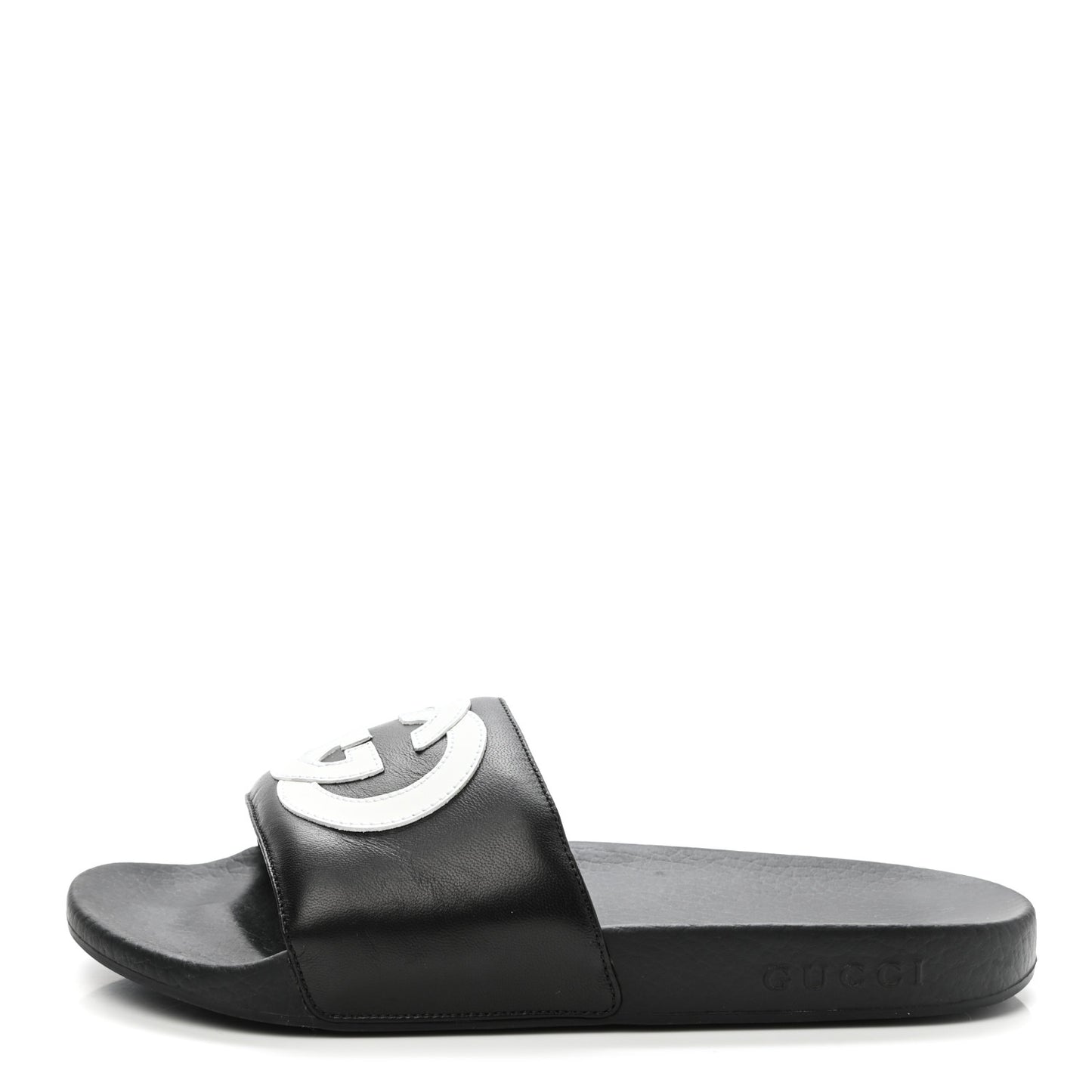Nappa Miro Soft Calfskin Womens Interlocking G Slide Sandals 38 Black White