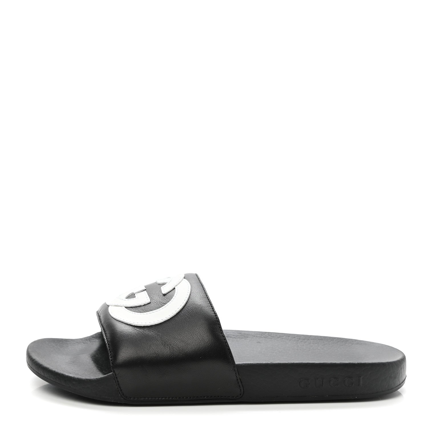 Gucci Nappa Miro Soft Calfskin Womens Interlocking G Slide Sandals 38 Black White 1 of 9
