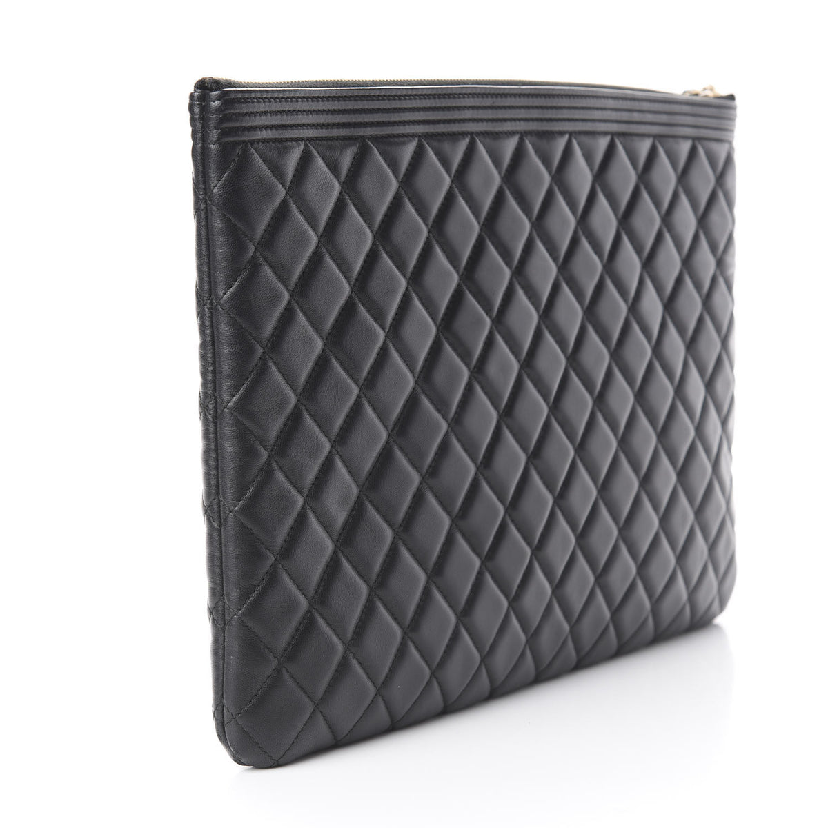 Chanel Lambskin Quilted Large Boy Cosmetic Case Black 2 of 9