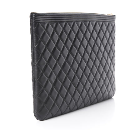 Chanel Lambskin Quilted Large Boy Cosmetic Case Black 2 of 9