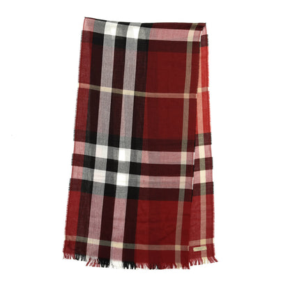 Burberry Wool Cashmere Giant Check Lightweight Scarf Parade Red 2 of 4