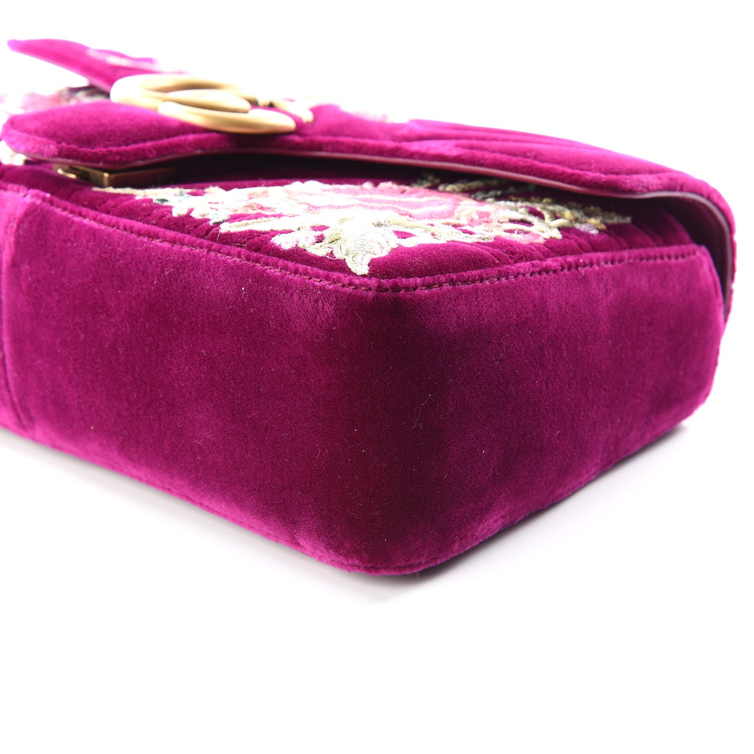 Gucci Velvet Matelasse Embroidered Small GG Marmont Shoulder Bag Fuchsia Violet Cyclamen 6 of 8