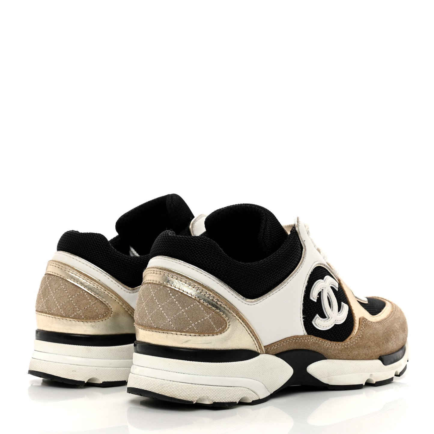 Mesh Suede Calfskin Womens CC Sneakers 39 White Black Beige Gold