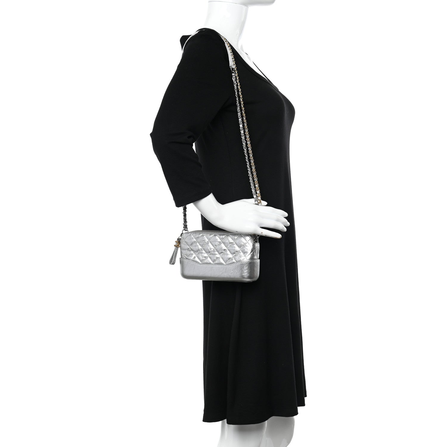 Chanel Metallic Lambskin Calfskin Quilted Small Gabrielle Clutch With Chain Silver 2 of 15