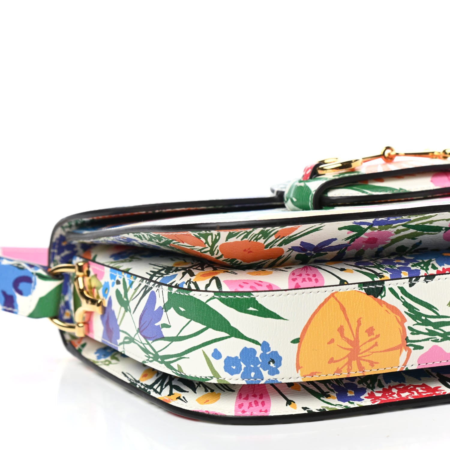 Gucci X KEN SCOTT New Shangai Calfskin Jardin D'Avril Floral Print Horsebit 1955 Shoulder Bag Ivory Pink Wild Rose 8 of 11