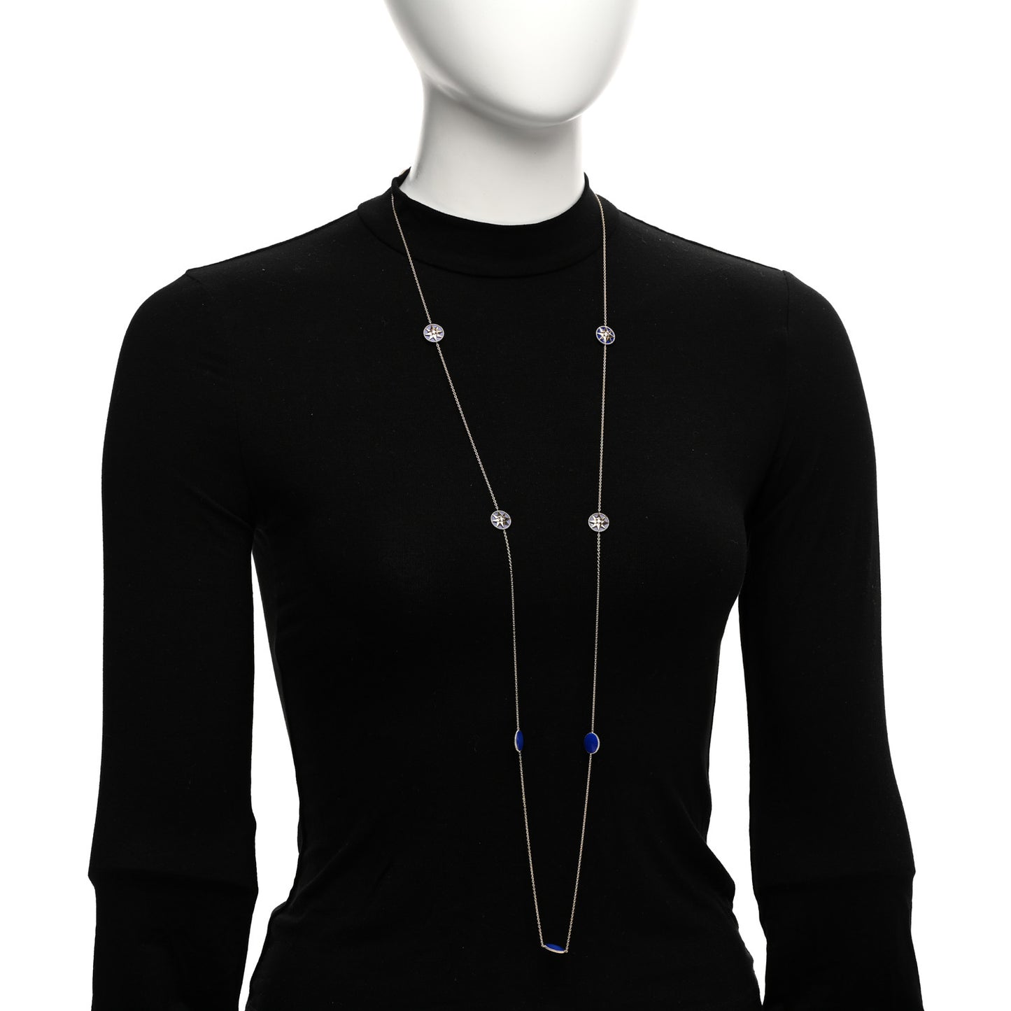 18K Yellow Gold Diamond Lapis Rose Des Vents 9-Station Long Necklace