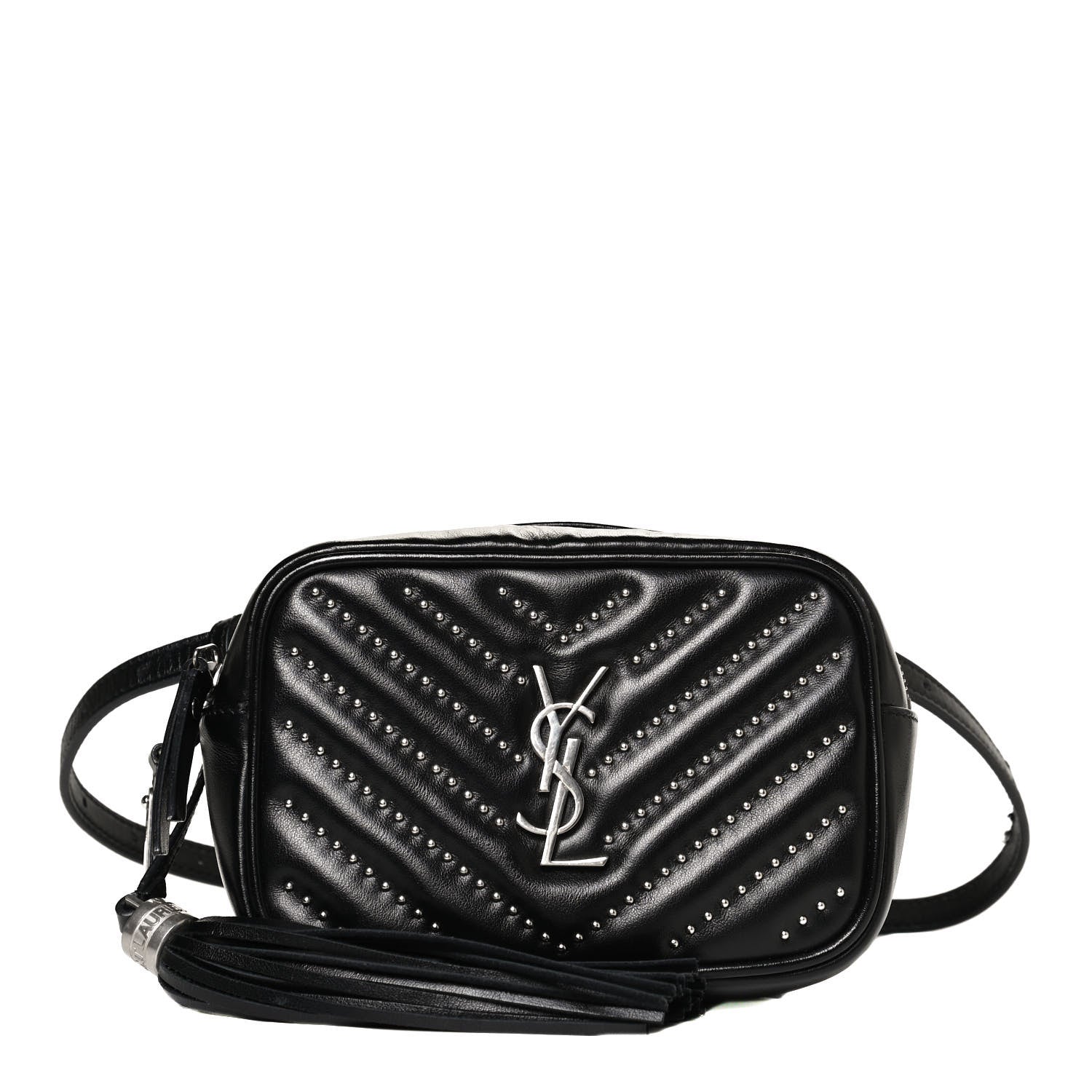 Saint Laurent Calfskin Matelasse Studded Monogram Lou Belt Bag Black 1 of 10