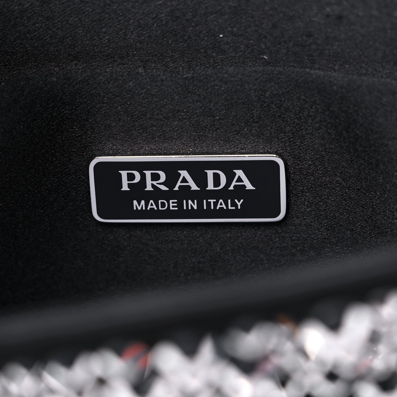 Prada Satin Crystal Metal Triangle Logo Small Double Handle Crossbody Tote Metal 6 of 8