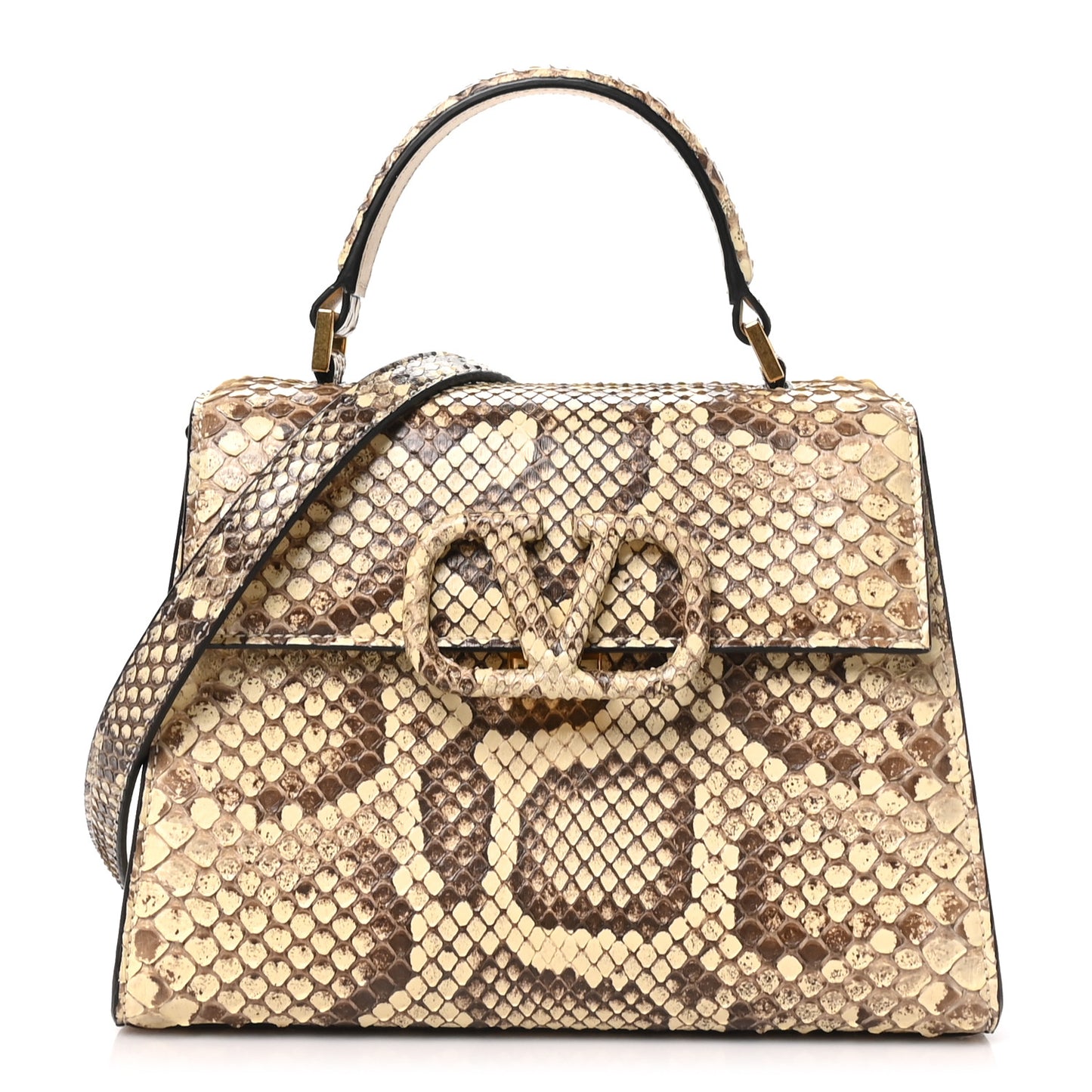Snakeskin Small VSling Top Handle Bag Beige