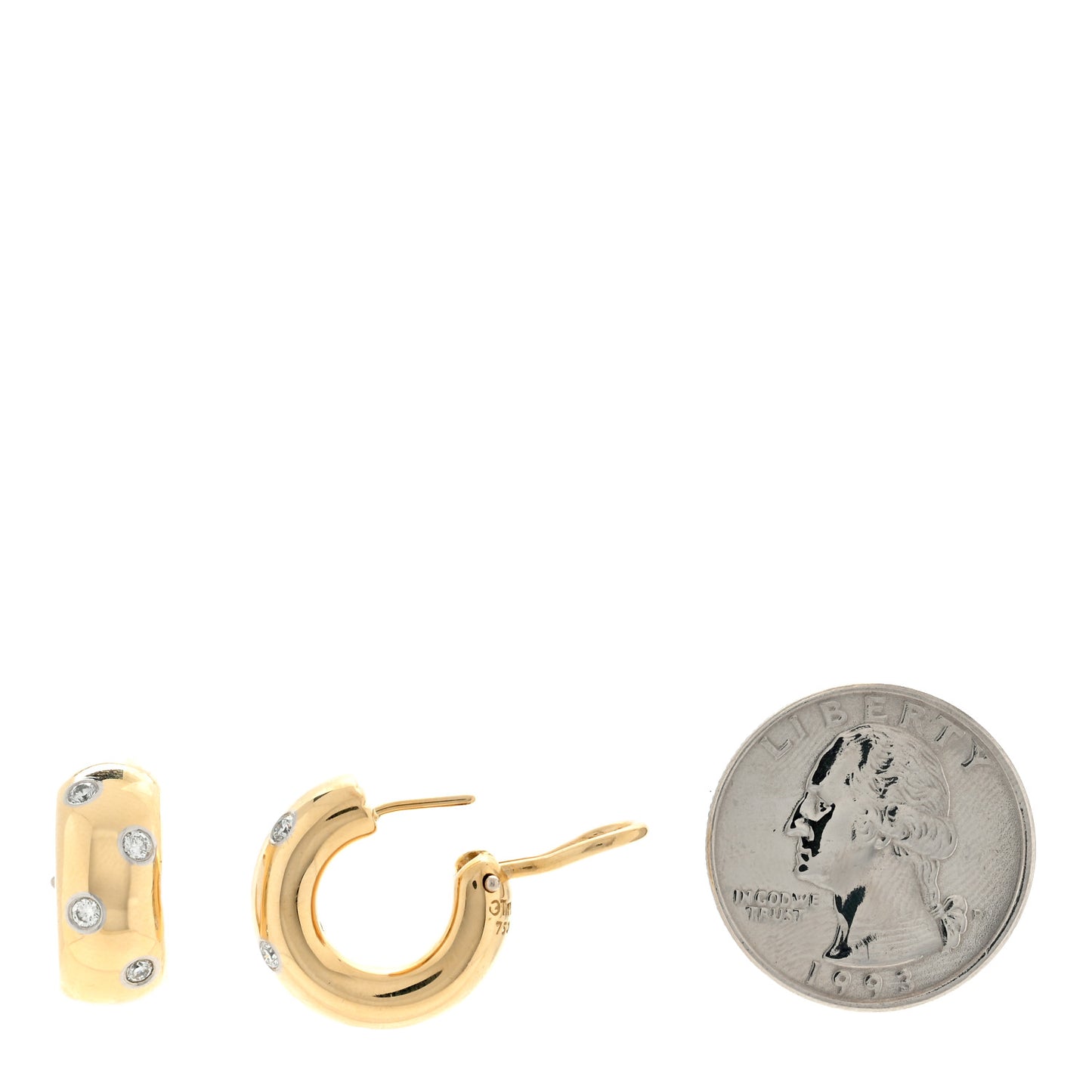 18K Yellow Gold Platinum Diamond Etoile Hoop Earrings