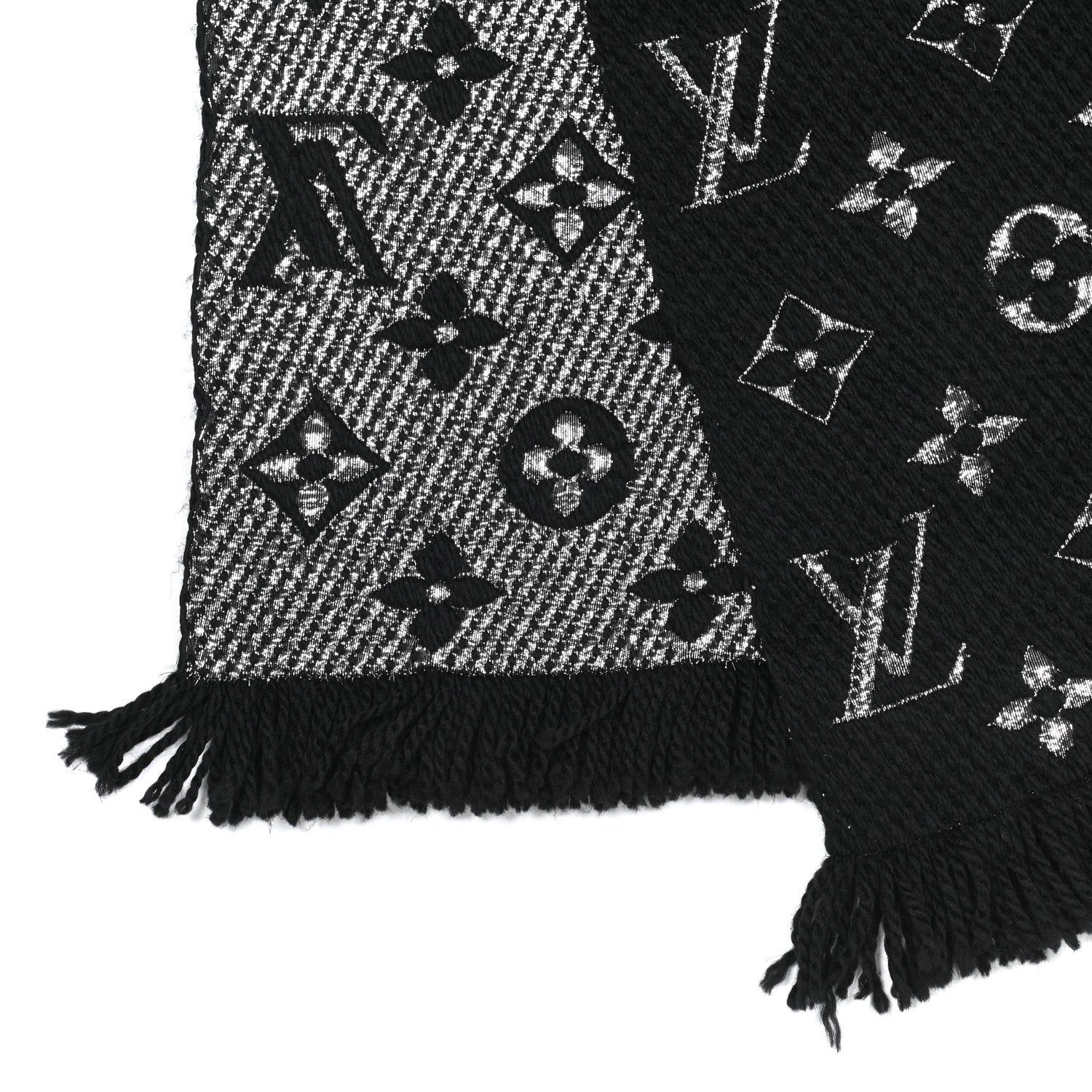 Louis Vuitton Wool Silk Logomania Shine Scarf Black 3 of 4