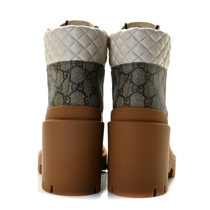 Gucci Calfskin GG Supreme Monogram Nappa Quilted Lace Up Ankle Boots 39 Mystic White Beige 5 of 11