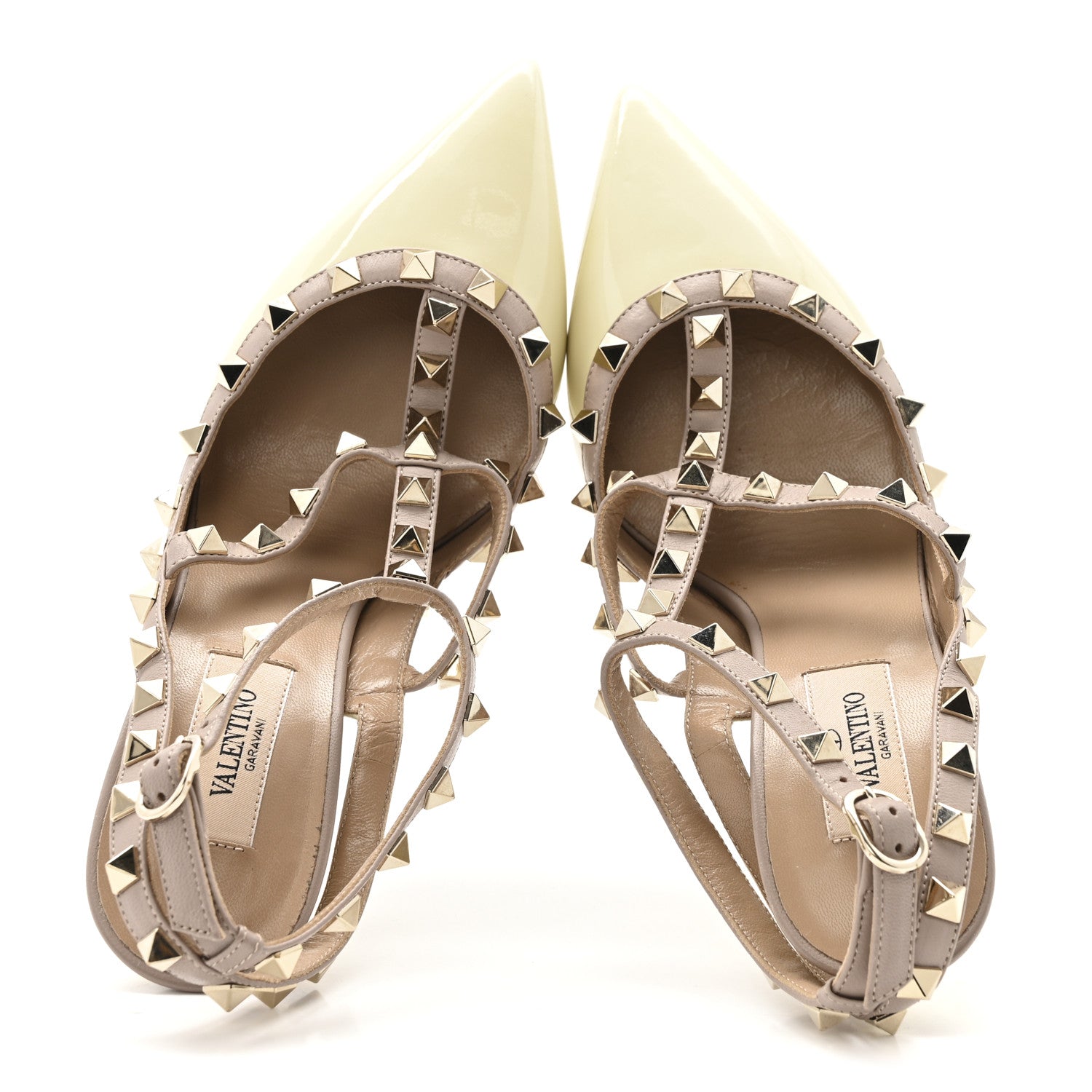 Valentino Garavani Patent Nappa Rockstud Ankle Strap 100mm Pumps 37 Light Ivory Poudre 2 of 10